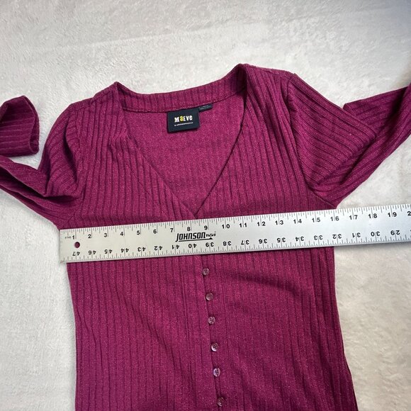 Maeve By Anthropologie Ribbed Magenta Cardigan Sweater Medium V-Neck Button-Up - Picture 7 of 8
